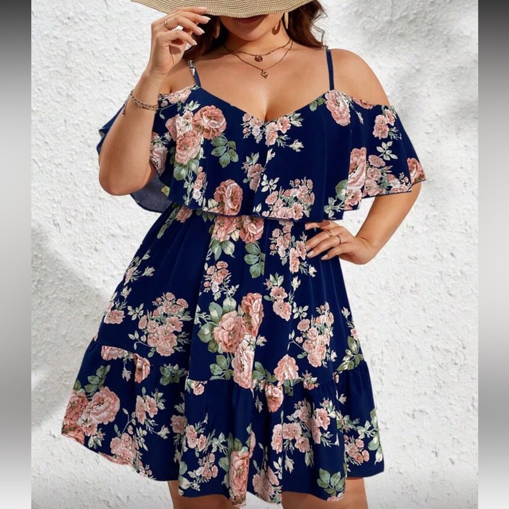 Plus floral cold shoulder dress
